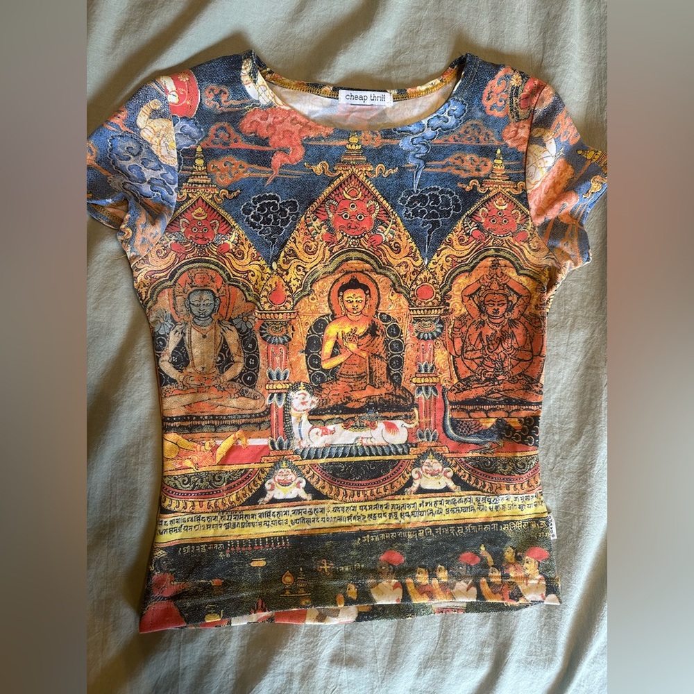 90s/Y2K Buddha Print ASO Gabrielle Union 10 Things I Hate About You baby tee - S